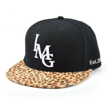 China high quality hat supplier china, leopard brim snapback hats manufacturer