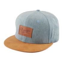 Cina cappelli di snapback del denim del bordo del cuoio scamosciato del logo della pelle fabbrica su ordinazione produttore