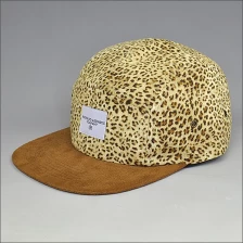 China leopard 5 panel snapback hats manufacturer