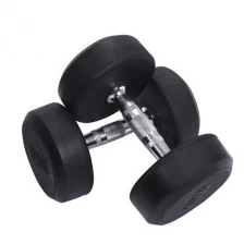 China Commercial Black Round Rubberized stainless steel Dumbbells manufacturer