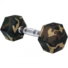 China Rubber hex dumbbells with camouflage color manufacturer