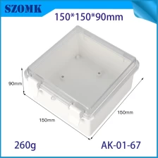 China IP66 Scharniert Kunststoff Elektrokasten wasserdichtes Instrumentengehäuse SZOMK Kunststoffgerätesteuerungsgehäuse 150*150*90 mm AK-01-67 Hersteller