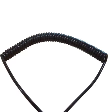 China 2 core black gloss bright pur retractable spiral spring coiled cable manufacturer