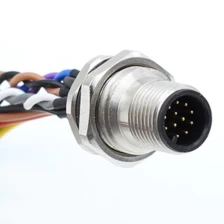 porcelana M12 12 pin macho conector de montaje en panel frontal o trasero conector flexible 20 cm de largo fabricante