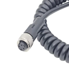 China M12 coiled cable 4 core a code female connector pvc pur jacket extend length reach 3 Meters manufacturer