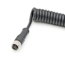 China M8 4 pin straight A code female connector pvc pur jacket spiral cable manufacturer
