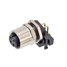 China Right Angle 90 degree Elbow Female female M12 A-code 4 pole PCB Mount Socket Connector manufacturer