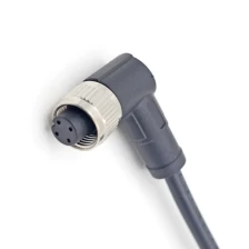 China Shielded 2 Meter M12 4 Pin A-Coding female right angle Connector Molded 22AWG PVC Black Cable manufacturer