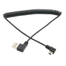 China USB 2.0 Dual rechtwinklig USB-A-Stecker auf Mini-USB-Spiralkabel Hersteller