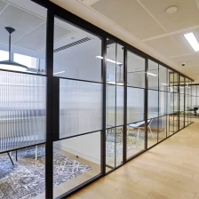 China 5+5mm fluted laminated glass partition wall, aluminium u channel glass divider partition, reeded texture privacy glass room divider manufacturer