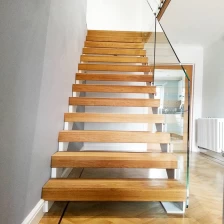 China floating wooden steps and glass railing system, interior wood and glass staircase, building floating wood stair steps manufacturer