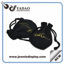 China 2015 new design black velvet pouch for jewelry package with drawstring and logo made in China manufacturer