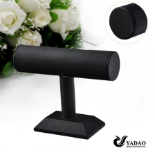China Black leather T-bar shape wooden jewelry display stand for bracelet display with factory price made in China manufacturer