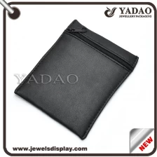 China Black leather custom size simple jewelry pouch with zipper for storage manufacturer
