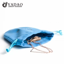 China Blue mini double velvet jewelry pouch oval shape with drawstring closure manufacturer