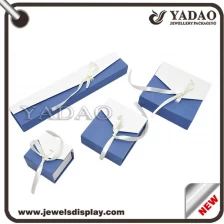 China China Custom blue and white paper box with white silk ribbon for rings earrings necklace and bracelet packing jewelry gift box manufacturer