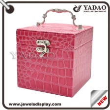 China China factory of Stock  MDF jewelry case wrapped with pink PU leather outside and velvet inside for jewelry shop packing and party favors jewellery packing box manufacturer