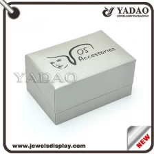 China China manufacturer of Luxury grey color PU leather packing cases for clothes shop with custom black silk screen printing logo Cufflink box manufacturer