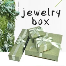 China Custom Natural Green Paper Box for Jewelry Packaging with Separated Lid and Ribbon Bow Tie manufacturer