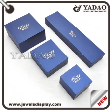 China Custom blue PU leather jewellery box with velvet insert for necklace ring earrings and bracelet packing and jewelry shop counter party favors leatherette jewelry box manufacturer
