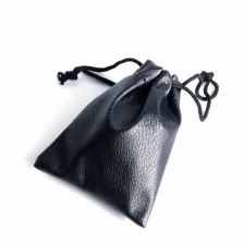 China Custom drawstring black pu leather bag jewelry packaging pouch bag leather pouch manufacturer