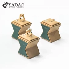 China Custom made OEM/ODM solid wood ring display with customized shape covered with good microfiber for jewelry showcase and store. manufacturer