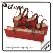 China Custom  unique design jewelry gift boxes with linen material  and pu leather string manufacturer