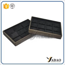 China Durable Stackable Wholesale Custom High Quality  luxury handmade PU leather velvet travel jewelry display tray  earring wood tray manufacturer