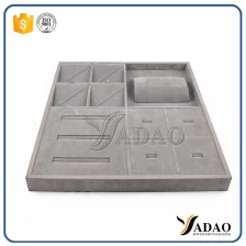 China Factory price customize free logo wholesale OEM ODM ring wooden covered with linen/leather jewelry display tray frame material manufacturer
