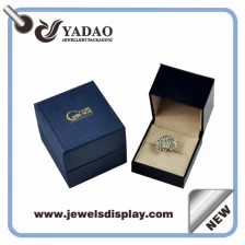 China Fashion Small blue ring boxes ,ring packing cases ,ring jewelry chests with hot stamping gold logo for jewelry shop counter and window manufacturer