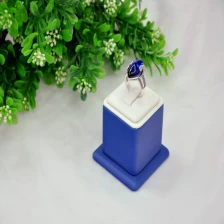China Fashion white & blue leather finger ring display stand key ring display rack inside is wooden made in China manufacturer