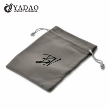 China Grey velvet pouch with drawstring and customized size and silk printing neat logo suitable for jewelry and watch package. manufacturer