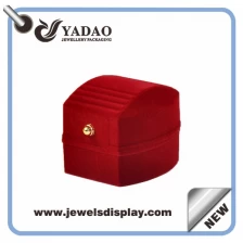 China High quality Red jewelry flocking boxes with metal button for ring,ring packaging box for jewelry manufacturer