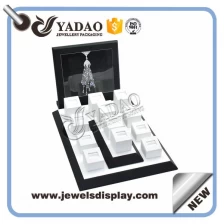 China High quality black & white leather covered wooden ring display stand set make the China manufacturer