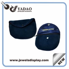Chine Haute qualité velours bleu sac bijoux pochette avec fermeture éclair et votre logo fabriqués en Chine fabricant