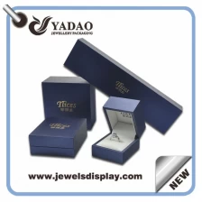 China High quality custom design jewelry packaging box with blue leatherette paper outside white color velvet inside jewelry box jewelry packaging box supplier manufacturer