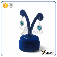 China Hot sale customized wholesale free logo jewelry wooden finished with velvet satin earring display stand manufacturer