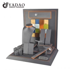 China Jewelry display Set Shop Exhibitor With Grey PU leather Insert Luxury Jewellery Display Stand Set manufacturer