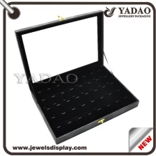 China Large capacity special designed wood leatherette locking pendant display tray with transparent lib at top manufacturer