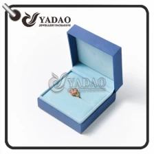China Large ring box covered with blue pu paper with soft velvet inside suitable for ring and earring package. manufacturer