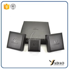 porcelana Caja de cuero al por mayor personalizada de gama alta hecha a mano negra de lujo para anillo / collar / colgante / collar fabricante