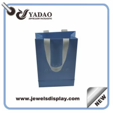 China Luxury custom print light blue paper jewellery packaging bags ,jewelry gift bags ,jewelry shopping bags ,jewelry hand bags with ribbon manufacturer