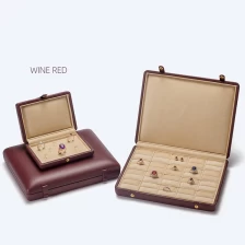 China Luxury leather jewelry display storage case high quality red and green color in stock fabricante