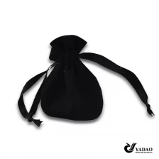 China Noble small black soft velvet drawstring round jewelry pouch wholesale manufacturer