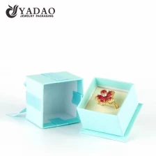 China OEM/ODM Blue paper ring box gift box with bowknot and soft velvet pillow insert made in direct factory on sale. manufacturer