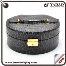 China Special design round shape eather jewerly box luxury leather jewelry gift box manufacturer