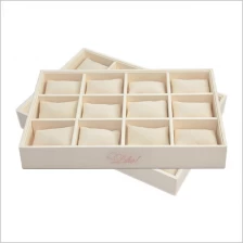 China Warm creamy color pu leather display stand wooden jewelry display tray 4*3 pillow tray stackable jewelry display tray for watch/bracelet/bangle manufacturer