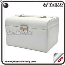 China White leather without lines jewelry packaging box with drawer and mirror manufacturer