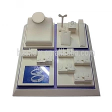 China White leatherette covered wooden jewelry set display with picture on it for jewelry shop manufacturer