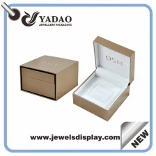 China Wholesale China factory gold color leatherette paper plastic jewellery boxes with custom rose gold hot stamping logo ring packing  boxes manufacturer